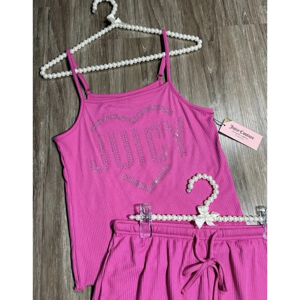 Juicy Couture NWT 2 Piece Pink Voltage Sleep Wear Rhinestone Accents
